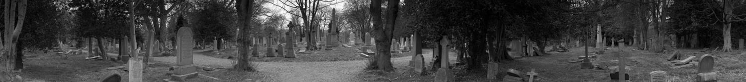 black and white panorama showing the central roundel of the Newington Cemetery, Edinburgh