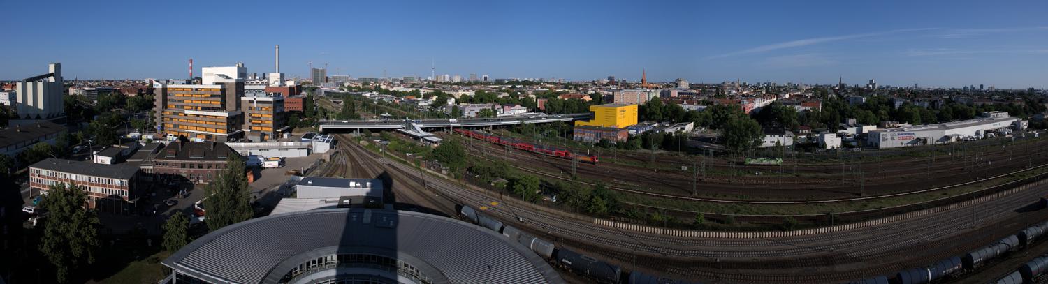 A view of Berlin from the tower of the administrative building at the Westhafen. The shadow of the tower acts as a sun dial.