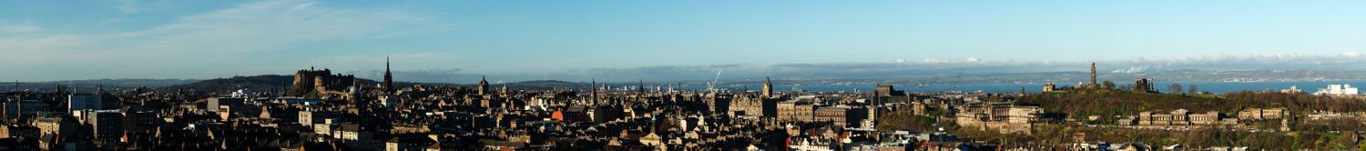 Edinburgh panorama taken from the Radical Road during the winter showing Calton Hill, the Old Royal High and the Old Town.